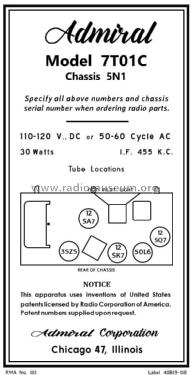 7T01C Ch= 5N1; Admiral brand (ID = 2813882) Radio