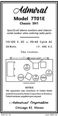 7T01E Ch= 5N1; Admiral brand (ID = 2813881) Radio