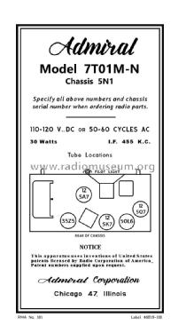 7T01M Ch= 5N1; Admiral brand (ID = 2785513) Radio