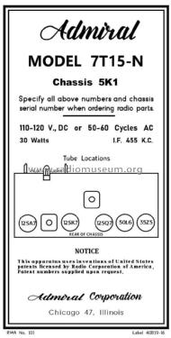 7T15 Ch= 5K1 ; Admiral brand (ID = 2783369) Radio