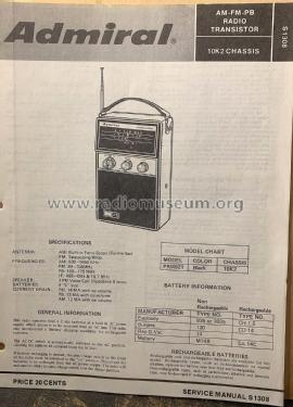 AM-FM-PB Radio Transistor PRM921 Ch= 10K2; Admiral brand (ID = 2830948) Radio