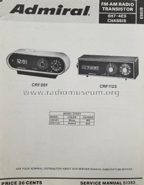 FM-AM Radio Transistor CRF1123 Ch= 8H7; Admiral brand (ID = 2830941) Radio