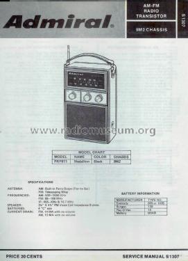 Medallion PRF911 Ch= 9M2; Admiral brand (ID = 2830952) Radio