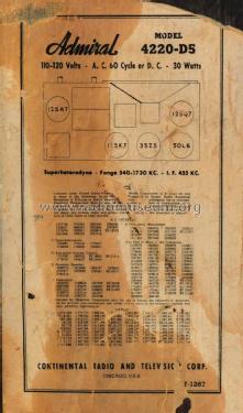 Super Aeroscope 4220-D5; Admiral brand (ID = 2995317) Radio