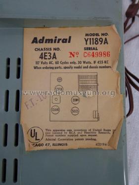 Y1189A Ch= 4E3A; Admiral brand (ID = 1412645) Radio