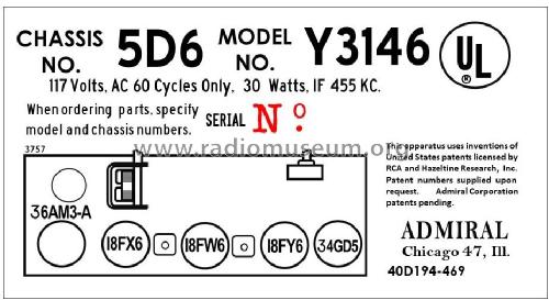 Y3146 'Celebrity' Ch= 5D6; Admiral brand (ID = 2851757) Radio