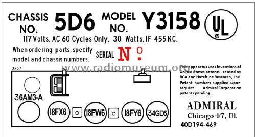 Y3158 'Capri' Ch= 5D6; Admiral brand (ID = 2851762) Radio