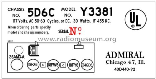 Y3381 'Marquis' Ch= 5D6C; Admiral brand (ID = 2850538) Radio