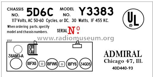 Y3383 'Marquis' Clock Radio Ch= 5D6C; Admiral brand (ID = 2850544) Radio