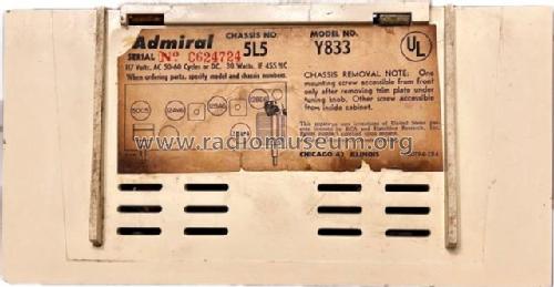 Y833 Ch= 5L5; Admiral brand (ID = 3113819) Radio