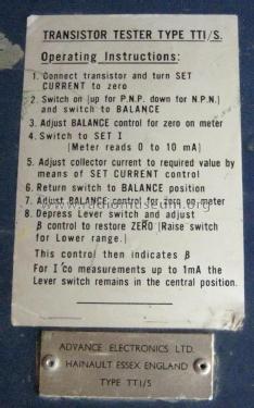 Transistor Tester CT472 T.TI/S TT1S; Advance Electronics (ID = 1961139) Equipment