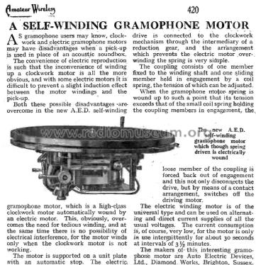 Self-winding Gramophone Motor ; AED A.E.D. Brand (ID = 3027803) Misc