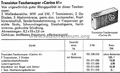 Carina 61; AEG Radios Allg. (ID = 1425849) Radio