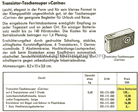 Carina ; AEG Radios Allg. (ID = 1427068) Radio