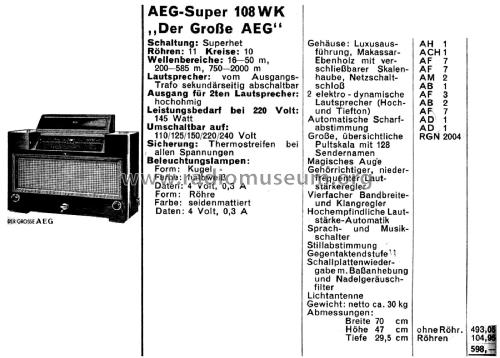 Der große AEG 108WK; AEG Radios Allg. (ID = 2802937) Radio