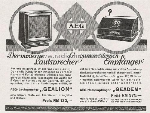 Gealion 1 und 4 Speaker-P AEG Radios Allg.Elektricitäts-Ges., build ...