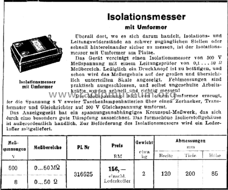 Isolationsmesser mit Umformer ; AEG Radios Allg. (ID = 1420875) Equipment