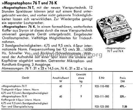 Magnetophon 76T; AEG Radios Allg. (ID = 1425960) R-Player