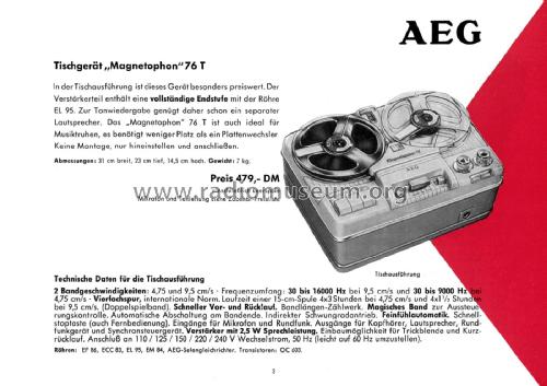 Magnetophon 76T; AEG Radios Allg. (ID = 2441805) R-Player