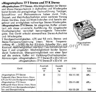 Magnetophon 77K Stereo; AEG Radios Allg. (ID = 1425991) R-Player