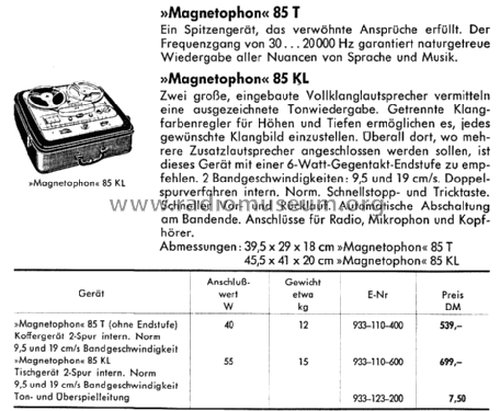 Magnetophon 85KL; AEG Radios Allg. (ID = 1425997) R-Player