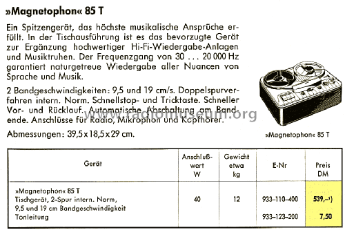 Magnetophon 85T; AEG Radios Allg. (ID = 1427204) Sonido-V