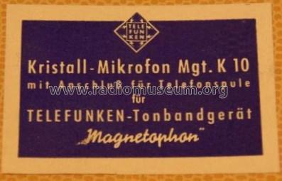 Kristall-Mikrofon Mgt K10; Telefunken (ID = 982083) Microphone/PU