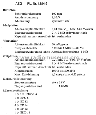 Oszillograph PL 12/9151; AEG Radios Allg. (ID = 1876866) Equipment