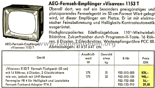 Visavox 1153T; AEG Radios Allg. (ID = 1427135) Television