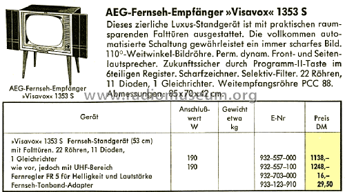 Visavox 1353S; AEG Radios Allg. (ID = 1427144) Television