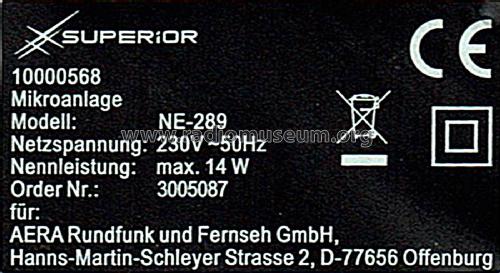 Superior Mikroanlage NE-289 Order Nr.: 3005087; AERA Rundfunk- und (ID = 2531875) Radio