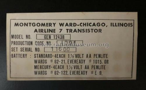 Airline 7 Transistor GEN-1243B Prod. Code NO. 4091; Montgomery Ward & Co (ID = 2410888) Radio