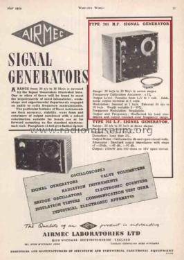 H.F. Signal Generator 701; Airmec Ltd.; (ID = 3088984) Equipment