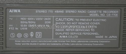 4 Band Stereo Radio Cassette Recorder CS-770E; Aiwa Co. Ltd.; Tokyo (ID = 1352612) Radio