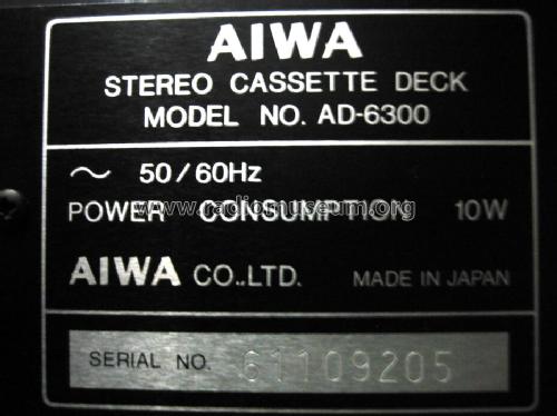 Stereo Cassette Deck AD-6300; Aiwa Co. Ltd.; Tokyo (ID = 658353) R-Player