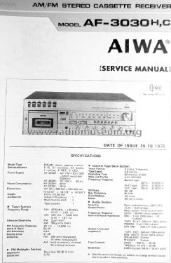 AM/FM Stereo Cassette Receiver AF-3030H; Aiwa Co. Ltd.; Tokyo (ID = 1516893) Radio