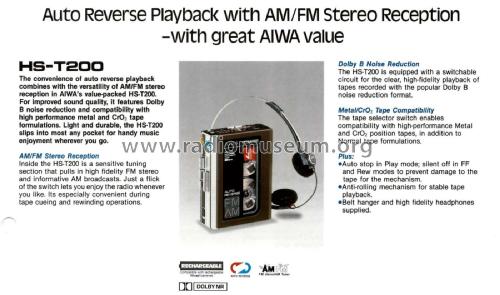 AM/FM Stereo Radio Cassette Player HS-T200; Aiwa Co. Ltd.; Tokyo (ID = 2987563) Radio