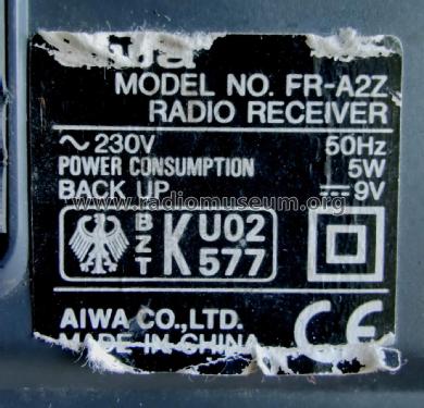 FM/AM Clock Radio receiver FR-A2Z; Aiwa Co. Ltd.; Tokyo (ID = 2925201) Radio