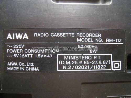 Radio Cassette Recorder RM11Z; Aiwa Co. Ltd.; Tokyo (ID = 2101232) Radio