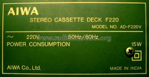 Stereo Cassette Deck AD-F220; Aiwa Co. Ltd.; Tokyo (ID = 554046) R-Player