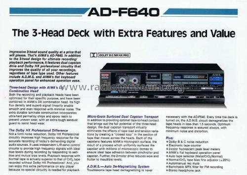 Stereo Cassette Deck AD-F640; Aiwa Co. Ltd.; Tokyo (ID = 1858505) R-Player