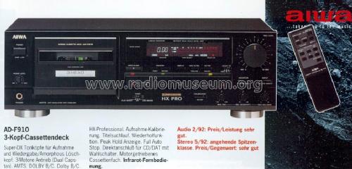 Stereo Cassette Deck AD-F910; Aiwa Co. Ltd.; Tokyo (ID = 668592) Ton-Bild