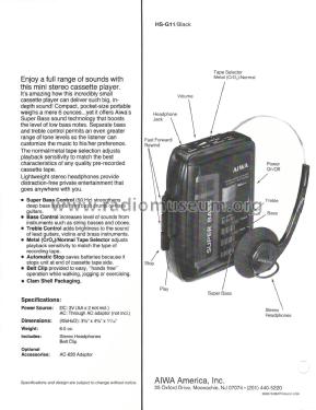 Stereo Cassette Player HS-G11; Aiwa Co. Ltd.; Tokyo (ID = 1951806) Ton-Bild