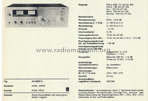 Stereo Integrated Amplifier AA-8300K; Aiwa Co. Ltd.; Tokyo (ID = 3015614) Ampl/Mixer