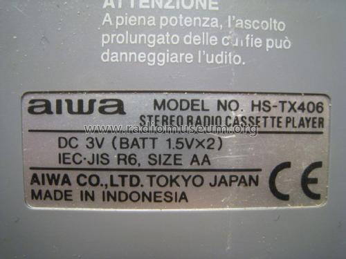 Stereo Radio Cassette Player HS-TX406; Aiwa Co. Ltd.; Tokyo (ID = 2093396) Radio