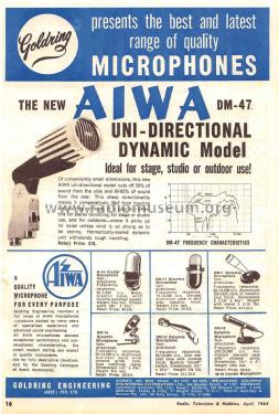 Uni-Directional Dynamic Microphone DM-47; Aiwa Co. Ltd.; Tokyo (ID = 2773654) Microphone/PU