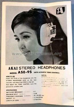 Stereo Headphones ASE-9S; Akai Electric Co., (ID = 2595429) Parleur