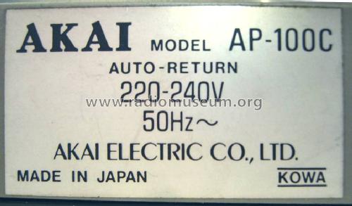 AP-100C; Akai Electric Co., (ID = 1730511) R-Player