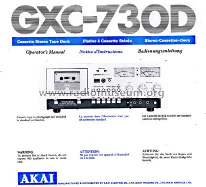 Stereo Cassette Deck GXC-730D; Akai Electric Co., (ID = 1006220) R-Player