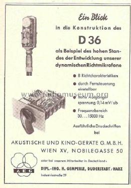 Dyn. Richtmikrofon D36B; AKG Acoustics GmbH; (ID = 295823) Microphone/PU